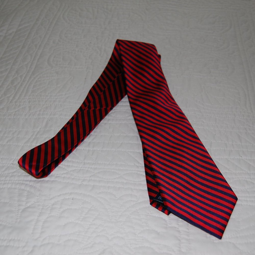 Meeting Street Handmade Silk Red/Blue Striped Tie